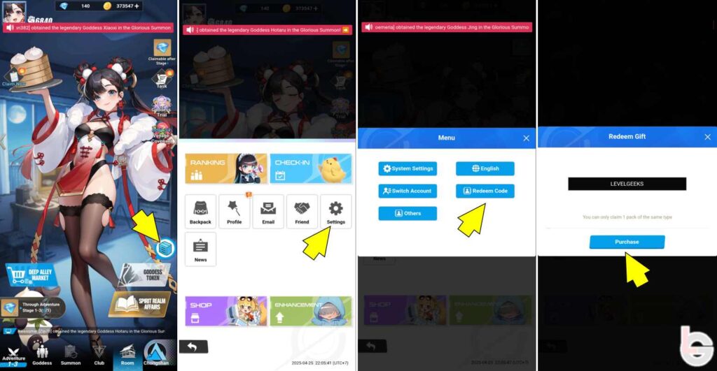 how to redeem mobile goddess codes